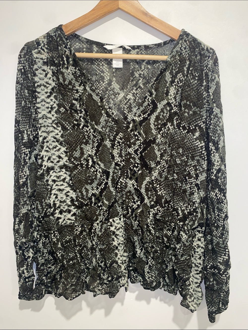 H&M Snake Print V-Neck Blouse Green & Black Size 12